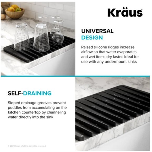 KRAUS Self-Draining Silicone Dish Drying Mat  Cyan Blue New - Picture 9 of 9